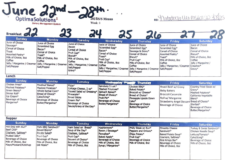 Residents - June 22 - 28 Menu